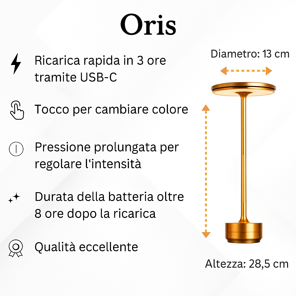 Lampada da Tavolo di Design Oris™ – Ricaricabile, Dimmerabile, USB-C